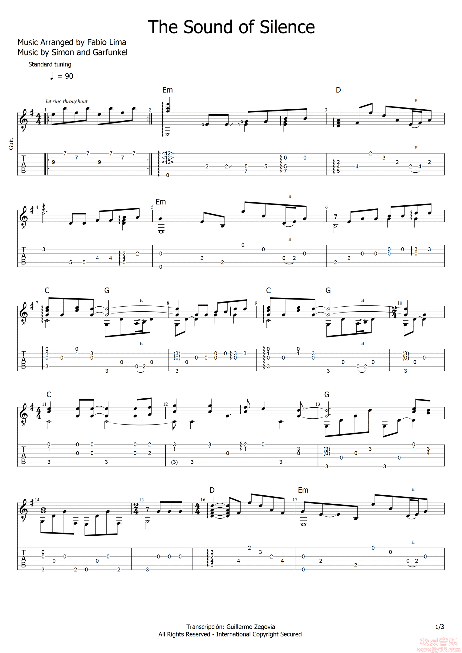 寂静之声吉他谱 - 吉他独奏谱 - 琴谱网