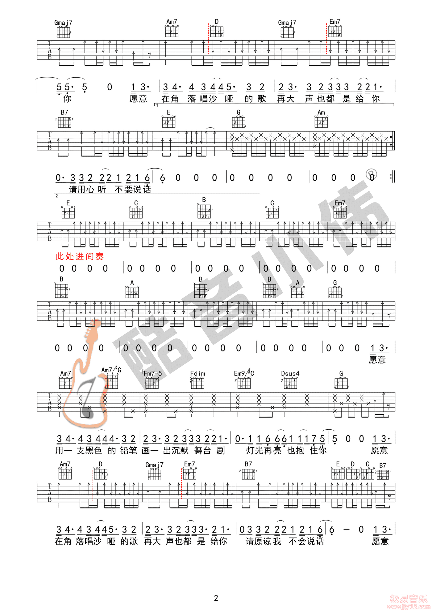 不要说话吉他谱 - 陈奕迅 - C调吉他弹唱谱 - 琴谱网