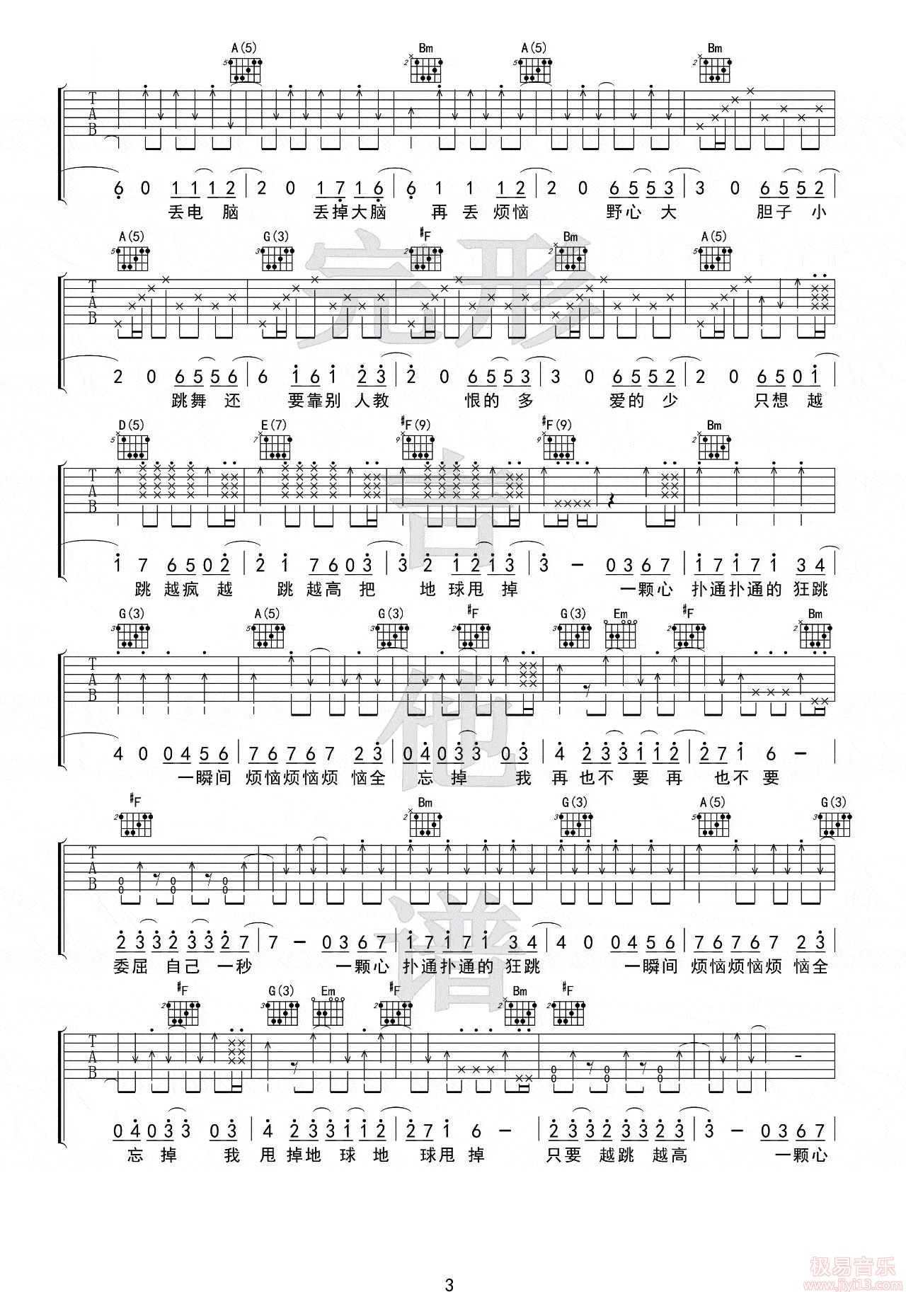 五月天《离开地球表面吉他谱》C调高清原版编配-曲谱热